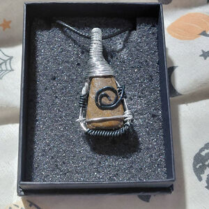 Wire Wrapped Stone Necklace One Size Brown Silver tigereye hand made